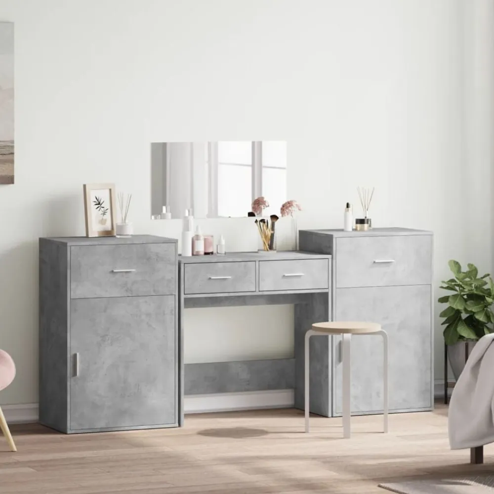 vidaXL Juego de tocador de 4 piezas madera de ingeniería gris hormigón Gris hormigón Outlet