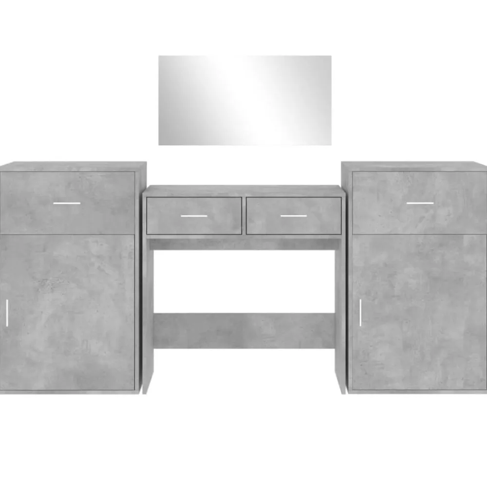 vidaXL Juego de tocador de 4 piezas madera de ingeniería gris hormigón Gris hormigón Outlet