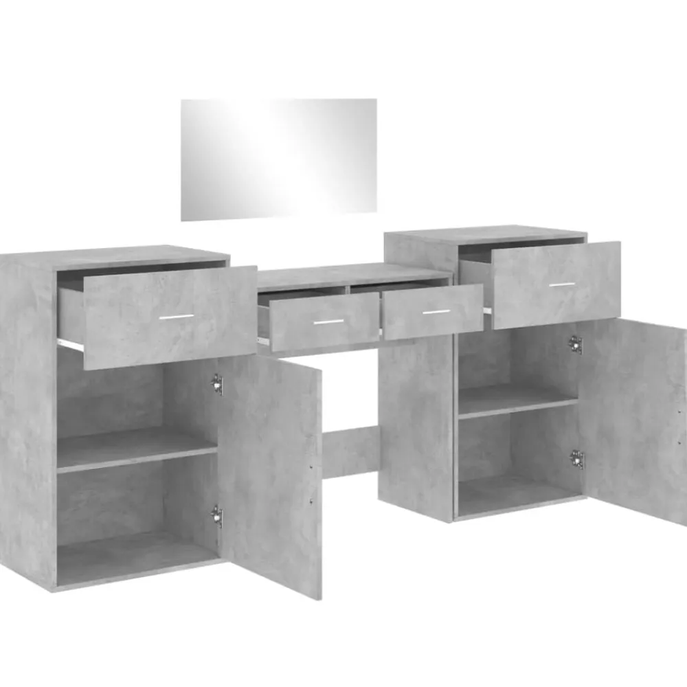 vidaXL Juego de tocador de 4 piezas madera de ingeniería gris hormigón Gris hormigón Outlet