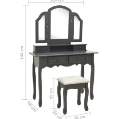 vidaXL Armarios Y Almacenamiento-Juego de tocador y taburete madera paulownia 100x40x146cm