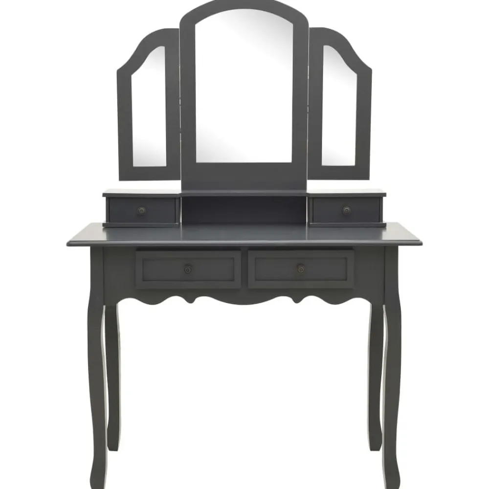 vidaXL Armarios Y Almacenamiento-Juego de tocador y taburete madera paulownia 100x40x146cm