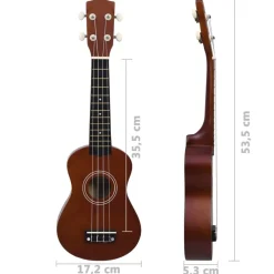 vidaXL Juego de ukelele soprano para niños con funda madera oscura 21