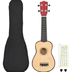 vidaXL Arte Y Ocio-Juego de ukelele soprano para niños con funda madera clara 21"