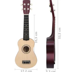 vidaXL Arte Y Ocio-Juego de ukelele soprano para niños con funda madera clara 21