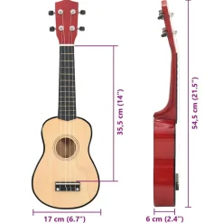 vidaXL Arte Y Ocio-Juego de ukelele soprano para niños con funda madera clara 21