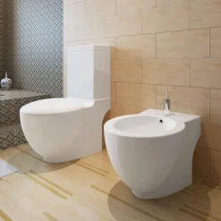 vidaXL Juego de váter WC y bidé de cerámica blanco Sale