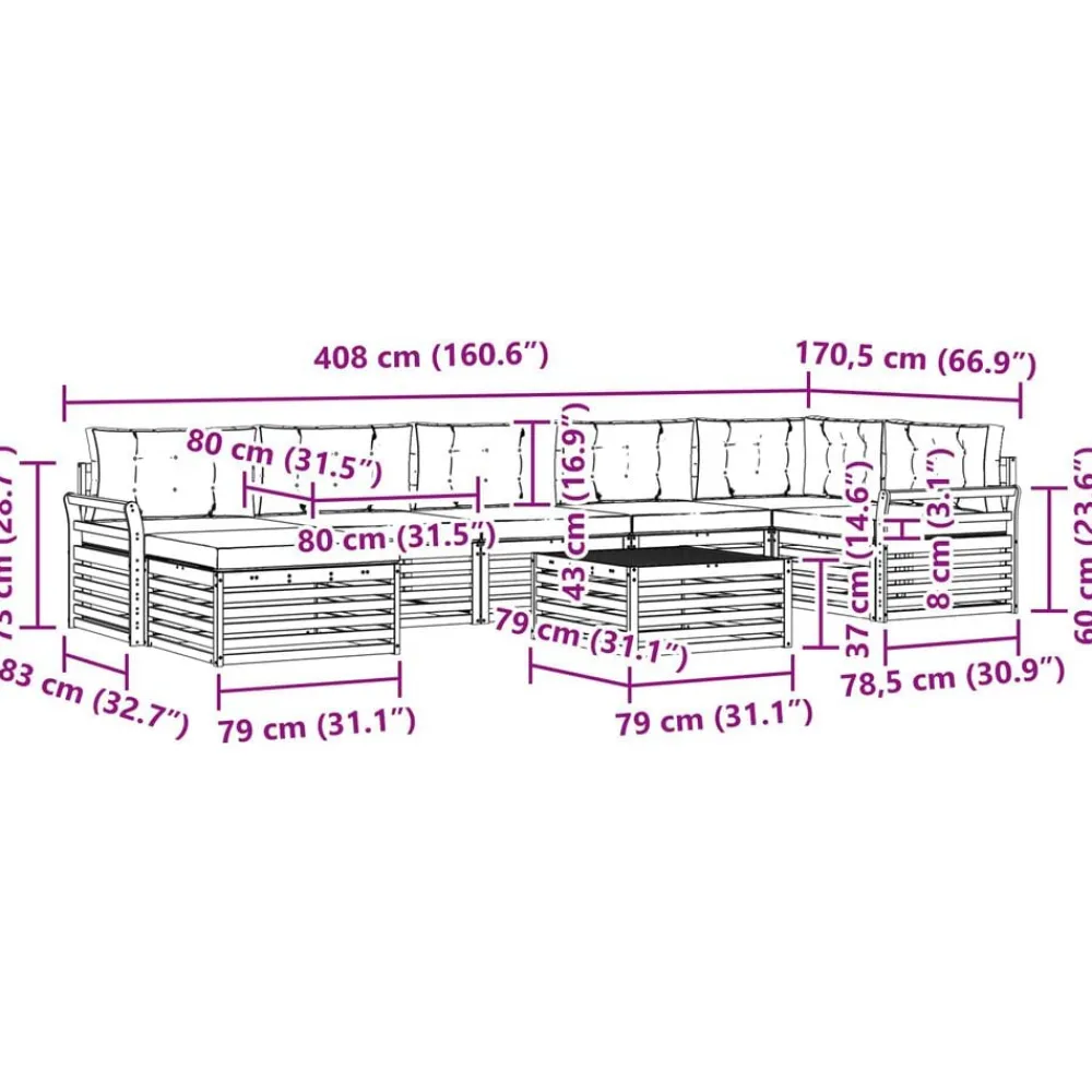 vidaXL Conjuntos De Muebles-Juegos de sofás 8 pcs Madera de Acacia Sólida