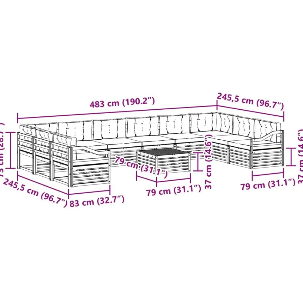vidaXL Conjuntos De Muebles-Juegos de sofás 11 pcs Madera de Acacia Sólida