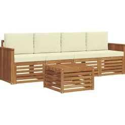 vidaXL Juegos de sofás 5 pcs Madera de Acacia Sólida Natural y crema Clearance