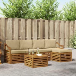 vidaXL Juegos de sofás 6 pcs Madera de Acacia Sólida Natural y beige Discount