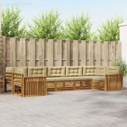 vidaXL Juegos de sofás 7 pcs Madera de Acacia Sólida Natural y beige Outlet