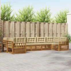vidaXL Juegos de sofás 7 pcs Madera de Acacia Sólida Natural y beige Best