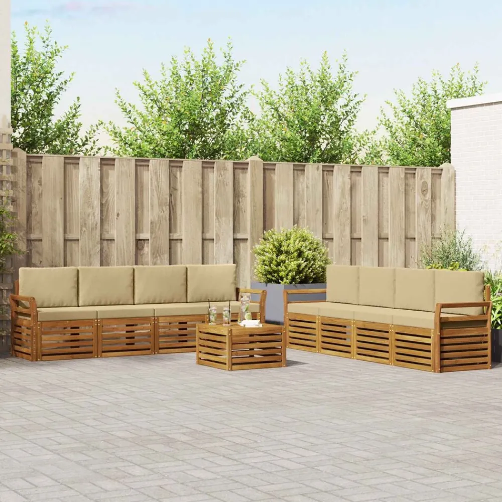 vidaXL Juegos de sofás 9 pcs Madera de Acacia Sólida Natural y beige Online