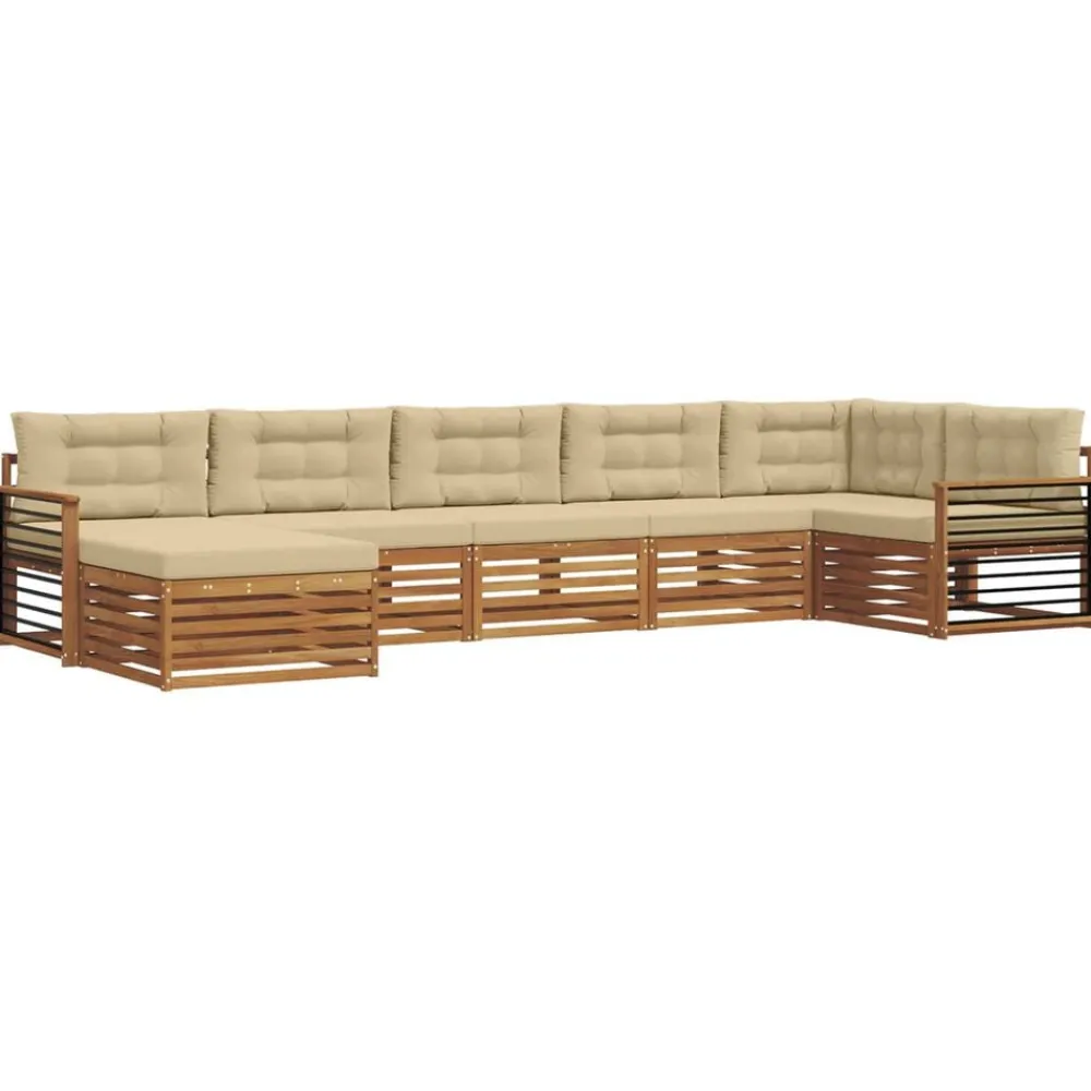 vidaXL Juegos de sofás 7 pcs Madera de Acacia Sólida Natural y beige Best