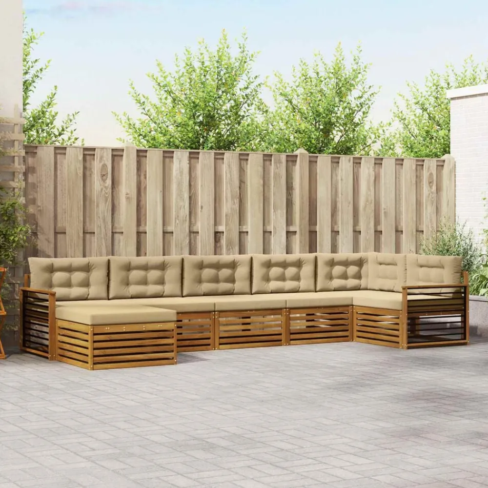 vidaXL Juegos de sofás 7 pcs Madera de Acacia Sólida Natural y beige Best