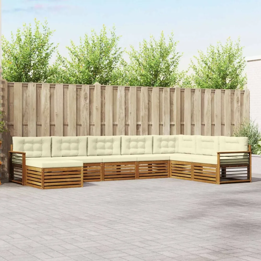 vidaXL Juegos de sofás 8 pcs Madera de Acacia Sólida Natural y crema Outlet