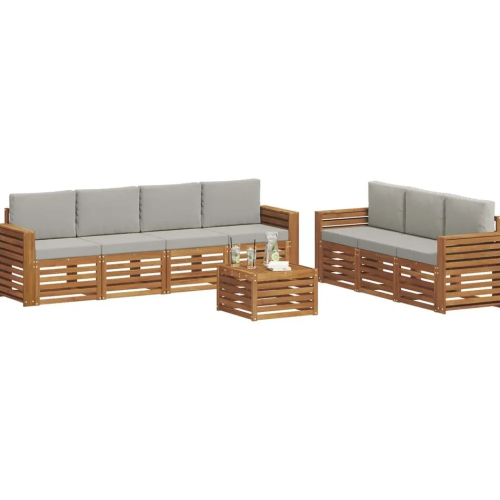 vidaXL Conjuntos De Muebles-Juegos de sofás con cojín 8 pcs Gris Natural y Claro