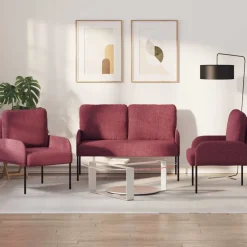 vidaXL Sofás-Juegos de sofás con cojín 3 pcs Rojo vino 115 x 56 x 80 cm