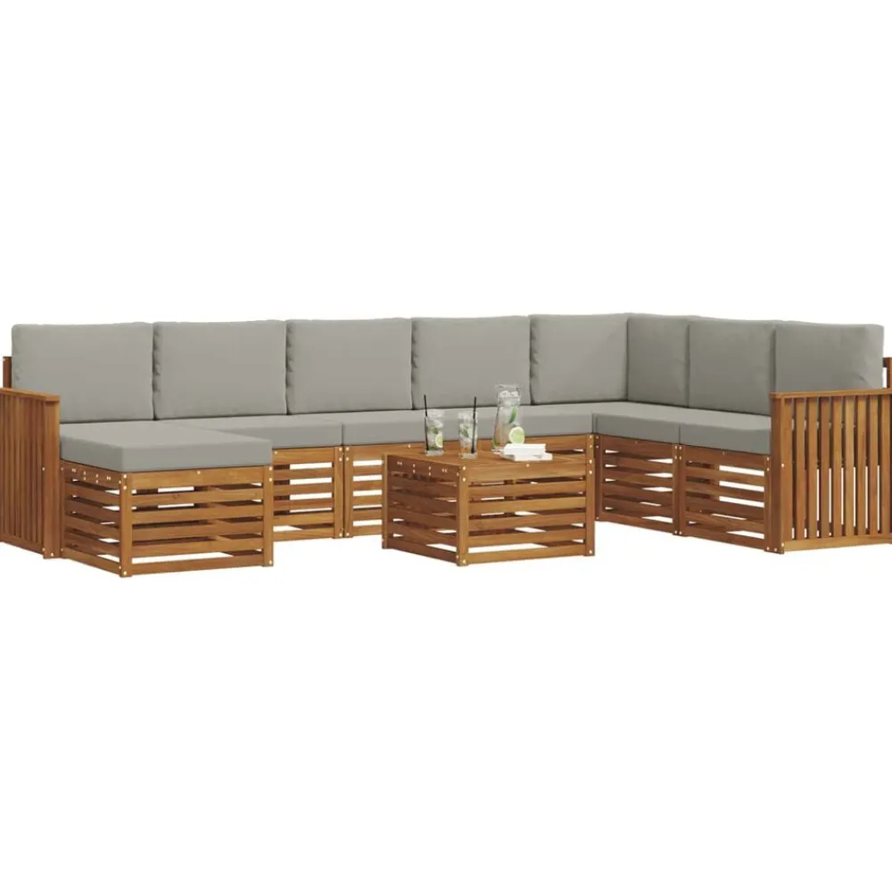 vidaXL Conjuntos De Muebles-Juegos de sofás con cojín 9 pcs Gris Natural y Claro