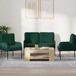 vidaXL Juegos de sofás con cojín 3 pcs 115 x 56 x 80 cm Verde oscuro Online