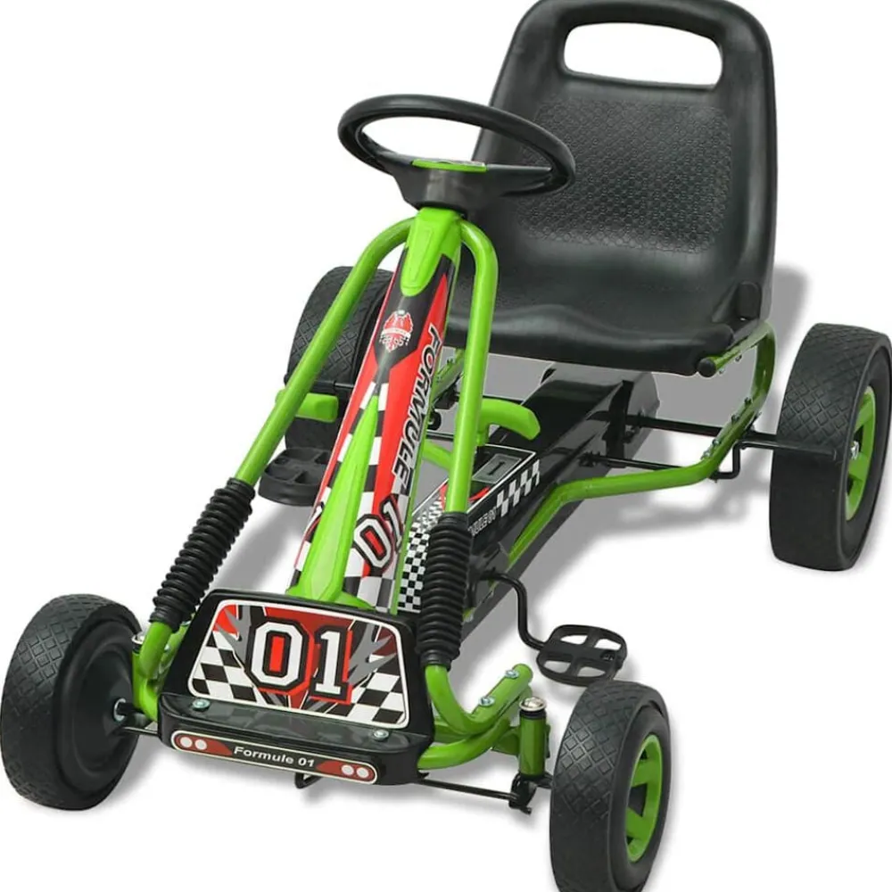 vidaXL Kart con pedales asiento ajustable Verde Hot