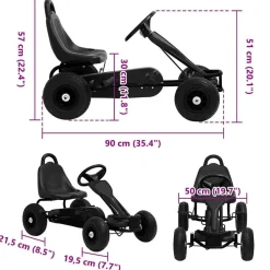 vidaXL Kart de pedales con neumáticos Negro Hot
