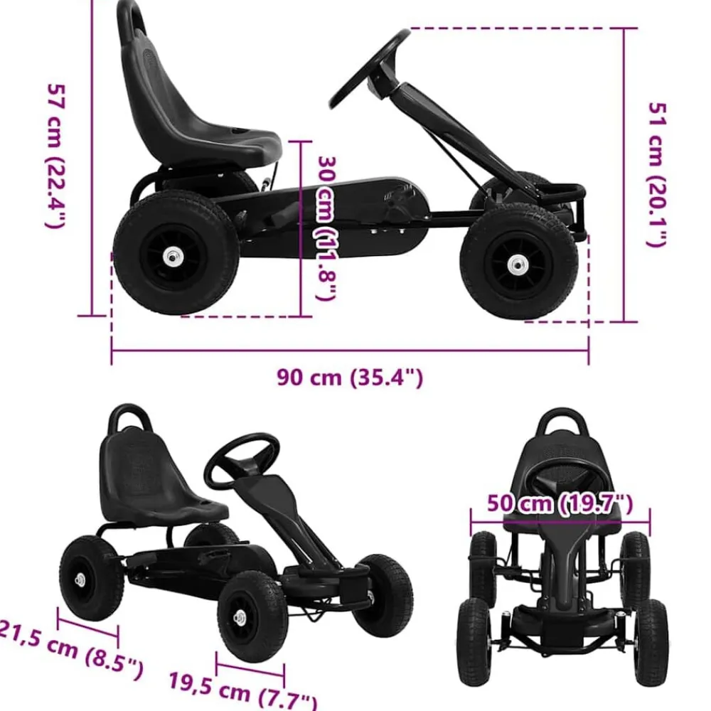 vidaXL Kart de pedales con neumáticos Negro Hot