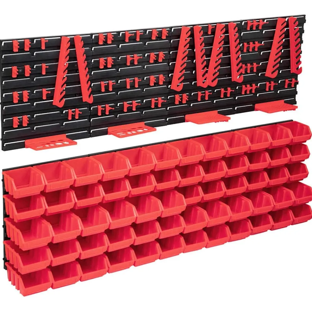 vidaXL Kit de cajas de almacenaje 136 pzas paneles de pared rojo/negro Hot