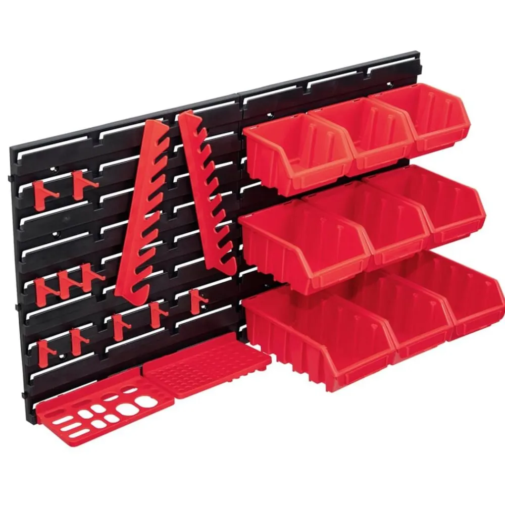 vidaXL Kit de cajas de almacenaje 34 pzas paneles de pared rojo negro Outlet
