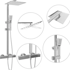 vidaXL Kit de ducha combinado con termostato acero inoxidable Online