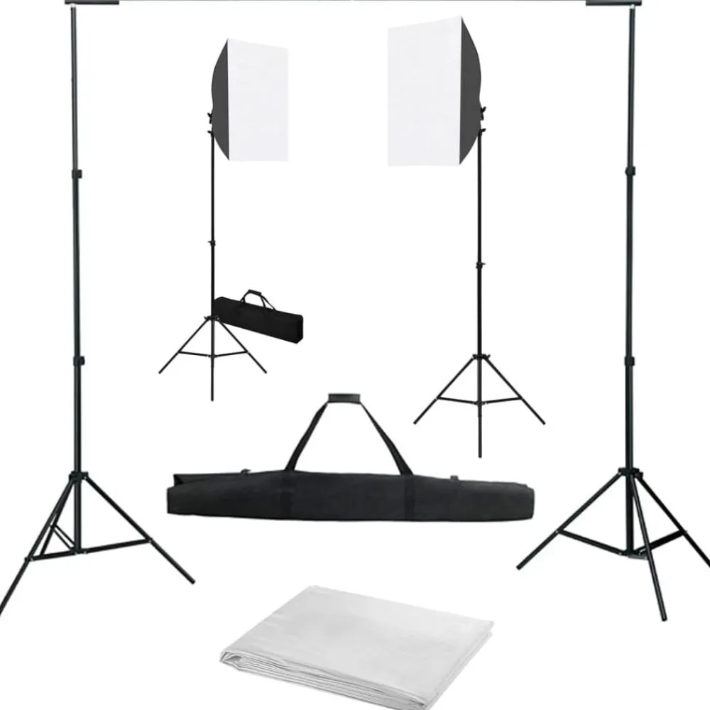 vidaXL Kit de estudio fotográfico con luces softbox y fondo Blanco Discount