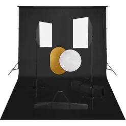 vidaXL Kit de estudio fotográfico con luces softbox, fondo y reflector Negro Best