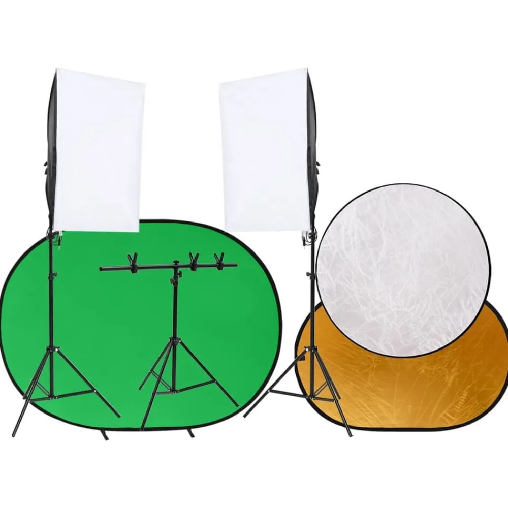 vidaXL Kit de estudio fotográfico con luces, fondo y reflector Verde Outlet
