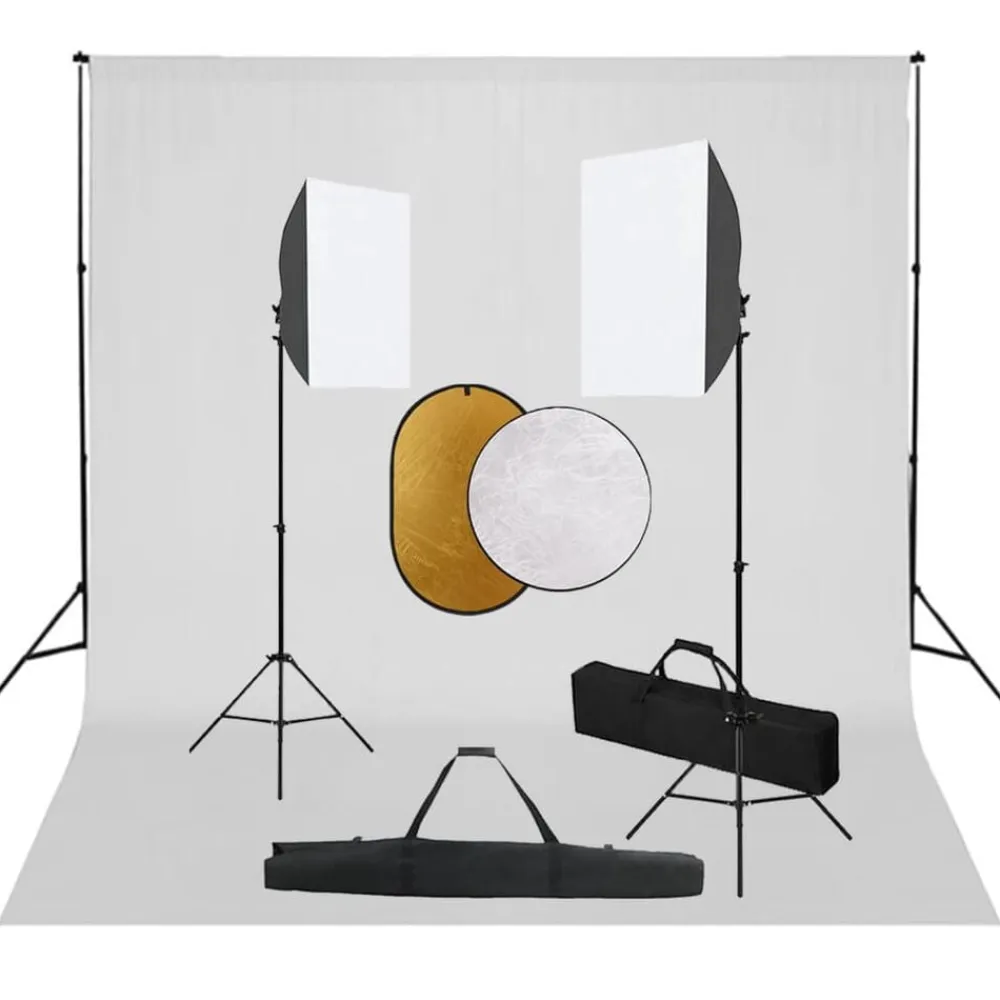 vidaXL Cámaras Y Objetivos-Kit de estudio fotográfico con luces softbox, fondo y reflector