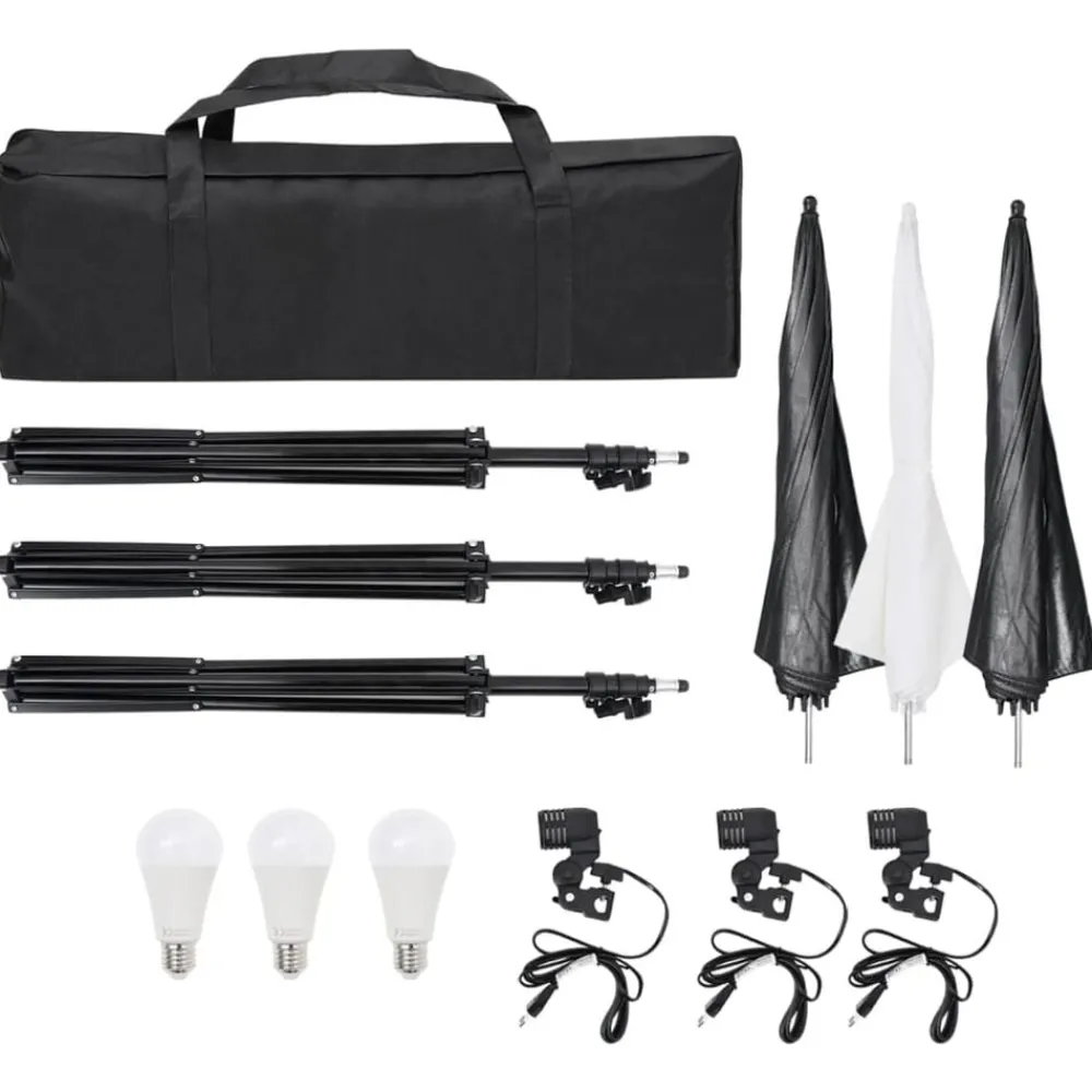 vidaXL Kit de estudio fotográfico con set de luces y fondo New