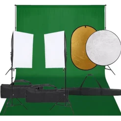 vidaXL Kit de estudio fotográfico con set de luces, fondo y reflector New