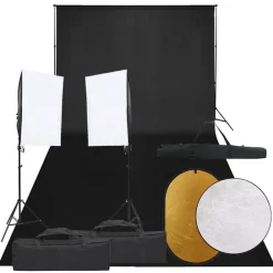 vidaXL Kit de estudio fotográfico con set de luces, fondo y reflector Hot