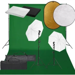 vidaXL Kit de estudio fotográfico con set de luces, fondo y reflector Discount
