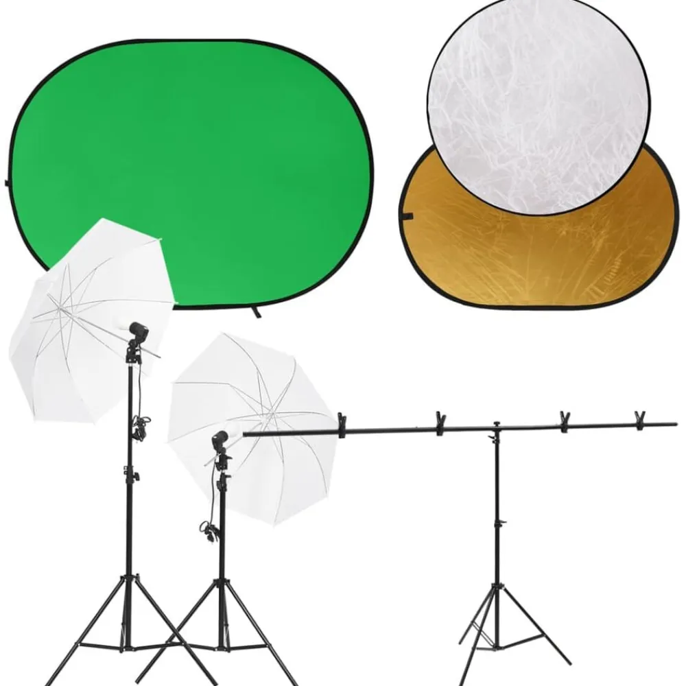 vidaXL Cámaras Y Objetivos-Kit de estudio fotográfico con luces, fondo y reflector
