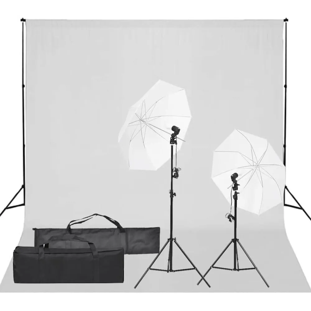 vidaXL Kit de estudio fotográfico con set de luces y fondo Blanco Discount