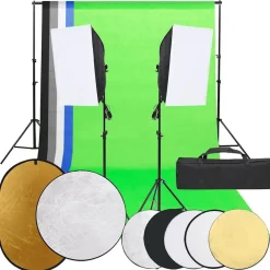 vidaXL Kit de estudio fotográfico con set de luces, fondo y reflector Online