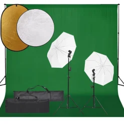 vidaXL Kit de estudio fotográfico con set de luces, fondo y reflector Verde Clearance