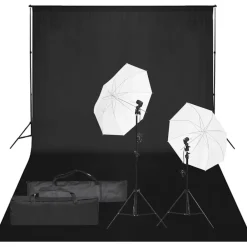 vidaXL Kit de estudio fotográfico con set de luces y fondo Negro Hot