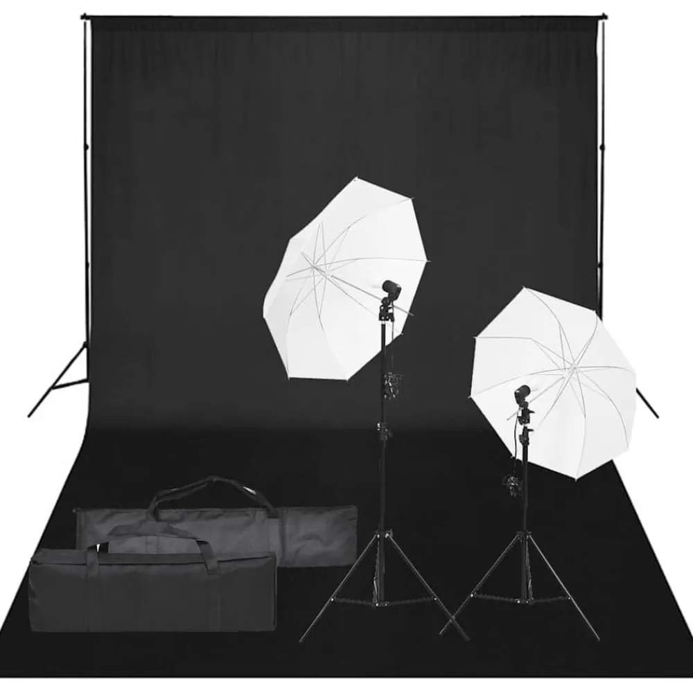 vidaXL Kit de estudio fotográfico con set de luces y fondo Negro Hot