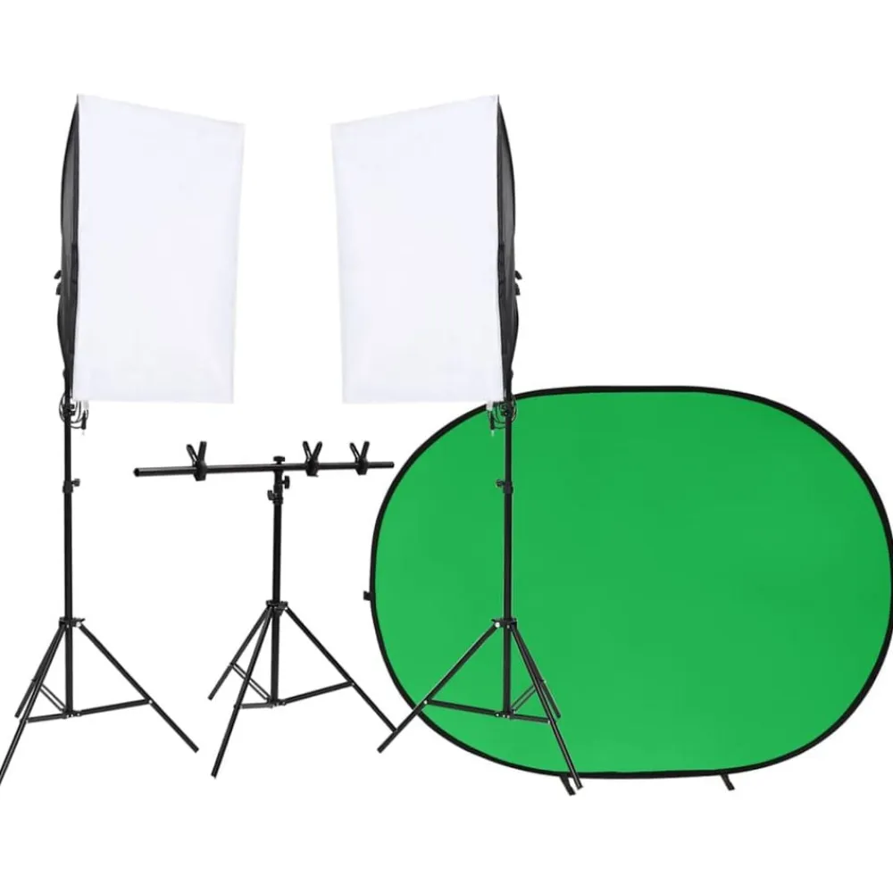 vidaXL Kit de estudio fotográfico con iluminación y fondo Verde Outlet