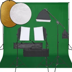 vidaXL Kit de estudio fotográfico con set de luces, fondo y reflector Sale