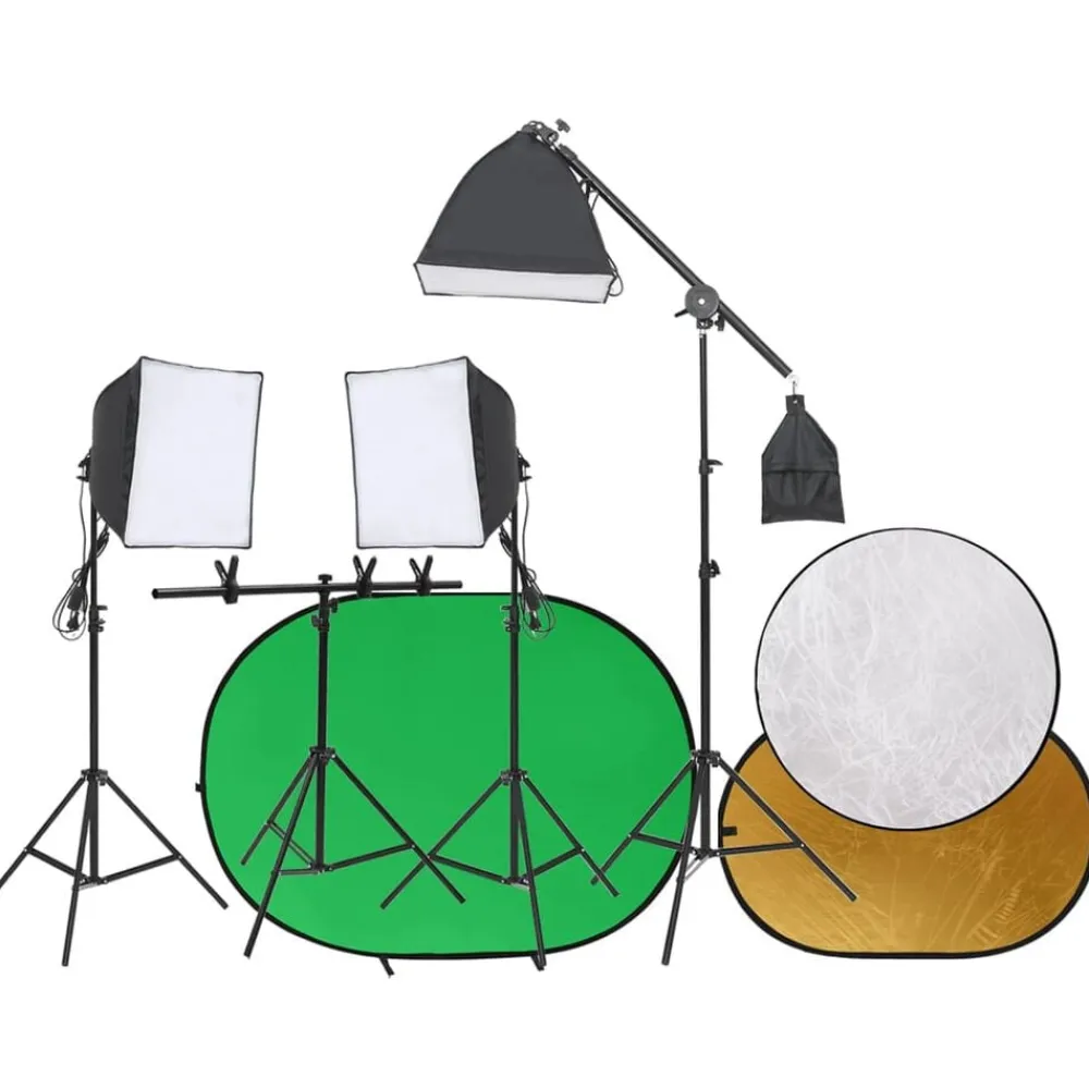 vidaXL Cámaras Y Objetivos-Kit de estudio fotográfico con luces, fondo y reflector