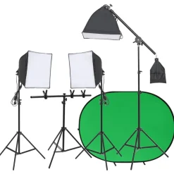 vidaXL Kit de estudio fotográfico con iluminación y fondo Verde Discount