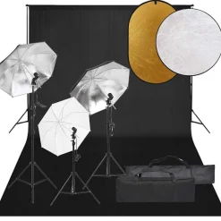 vidaXL Kit de estudio fotográfico con set de luces, fondo y reflector Best