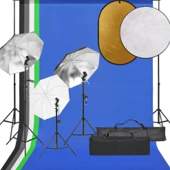 vidaXL Kit de estudio fotográfico con set de luces, fondo y reflector Best